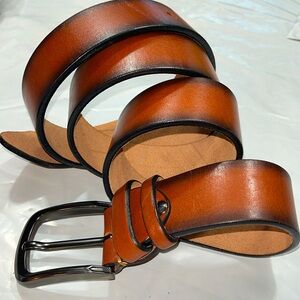 UKRAINE MADE SOLID Leather GOODS brown Belt black edges 41-47” nickel buckle men